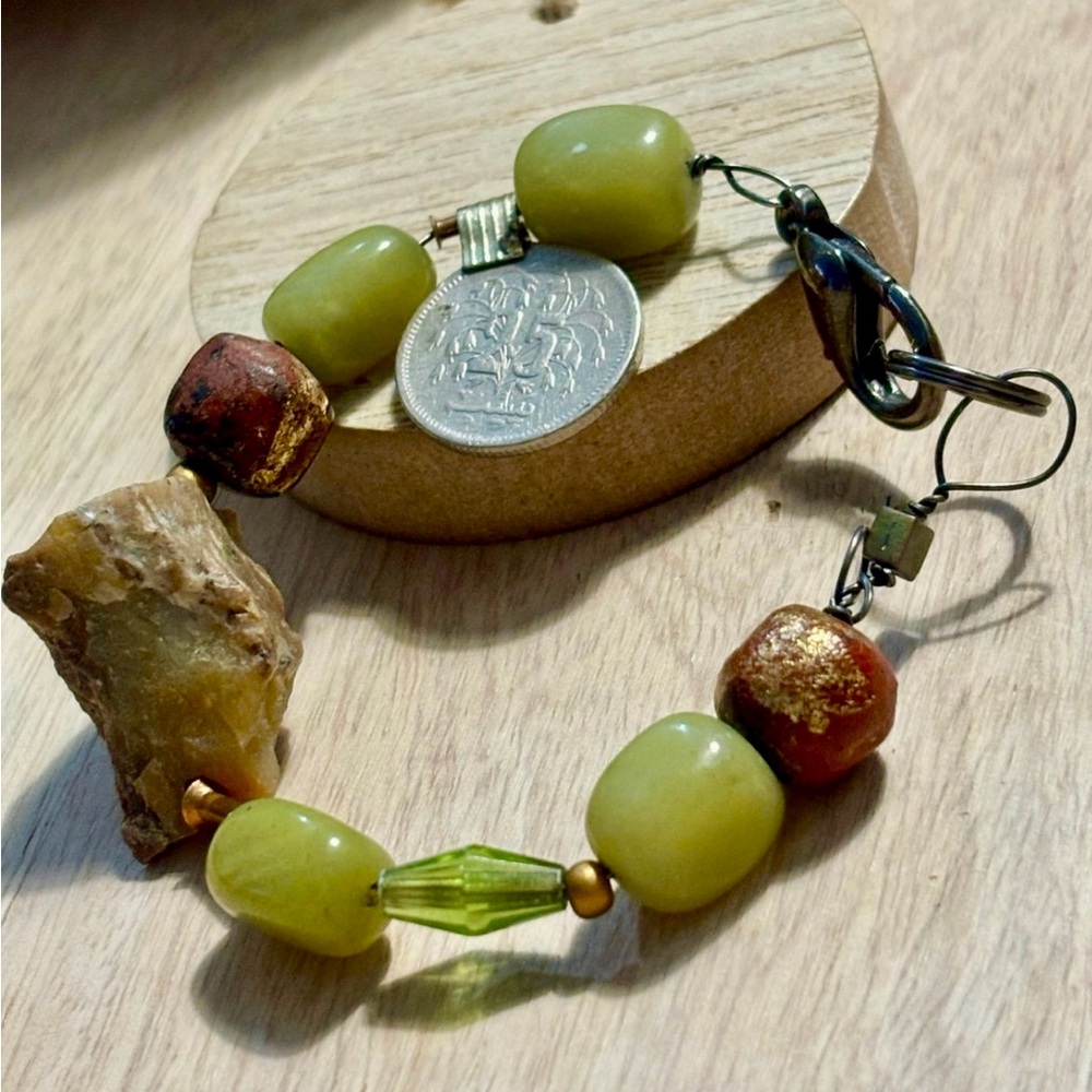 Unique and Handcrafted  “25” Coin and Multi gem Bracelet